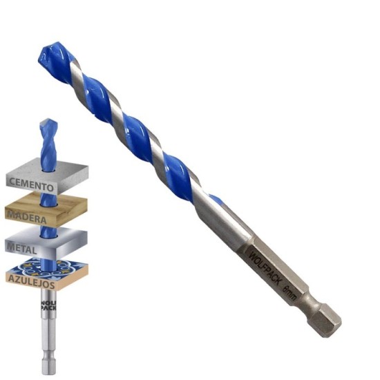 Broca Universal Hexagonal  Ø 8,0 mm, (Blister 1 Pieza) Broca Azulejos, Cerámica, Mármol, Hormigón, Metal, Madera, Plástico al po