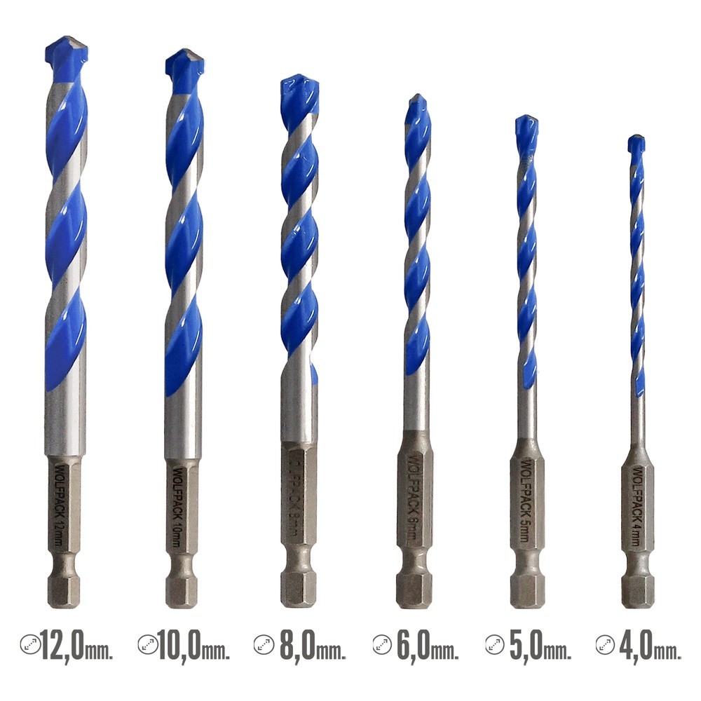 Estuche 5 Brocas Universal Hexagonal  Ø 4 / 5 / 6 / 8 10 mm, Broca Azulejos, Cerámica, Mármol, Hormigón, Metal, Madera, Plástico