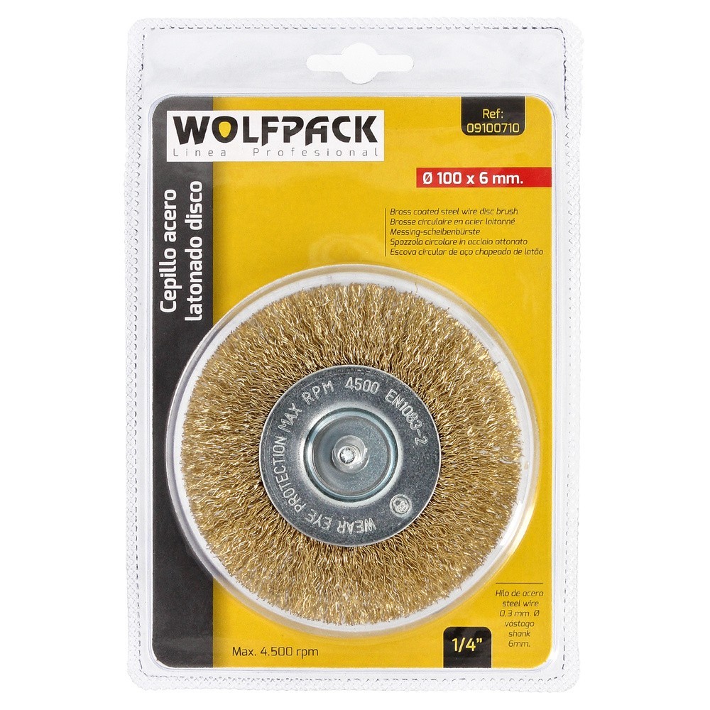 Cepillo Acero Latonado Para Taladro, Disco Ø 100 mm, Espiga 1/4" Cepillo Taladro Alambre Latón, Cepillo Limpieza, Cepillo Pulir,