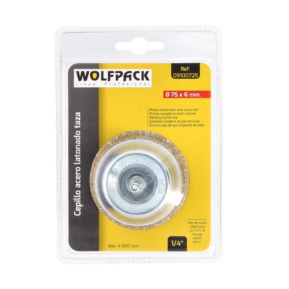 Cepillo Acero Latonado Para Taladro Taza Ø 75 mm, Espiga 1/4" Cepillo Taladro Alambre Latón, Cepillo Limpieza, Cepillo Pulir, al