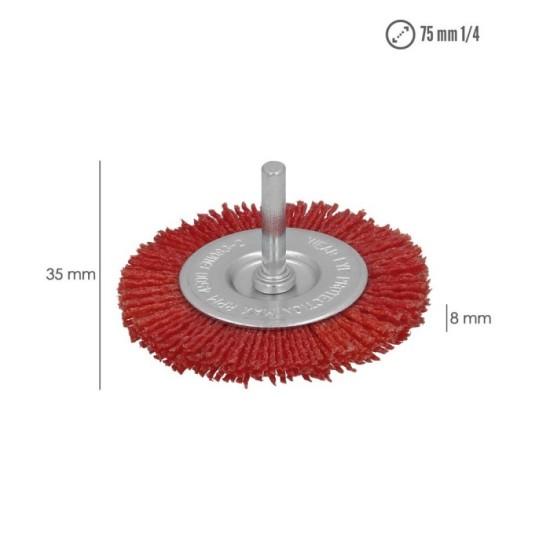 Cepillo Nylon Disco Ø 75 mm, 1/4", Lijar y Pulir Madera, Metal, Acero Inoxidable, Cepillo Taladro, Cepillo Pulir, Cepillo Lijar 