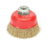Cepillo Taza Con Alambre De Acero Latonado Rosca M14, Ø 100 mm, Alambre de Ø 0,30 mm, al por Mayor | Almacén de Ferretería