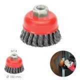 Cepillo Taza Con Alambre De Acero Trenzado Rosca M14, Ø 100 mm, Alambre de Ø 0,50 mm, al por Mayor | Almacén de Ferretería
