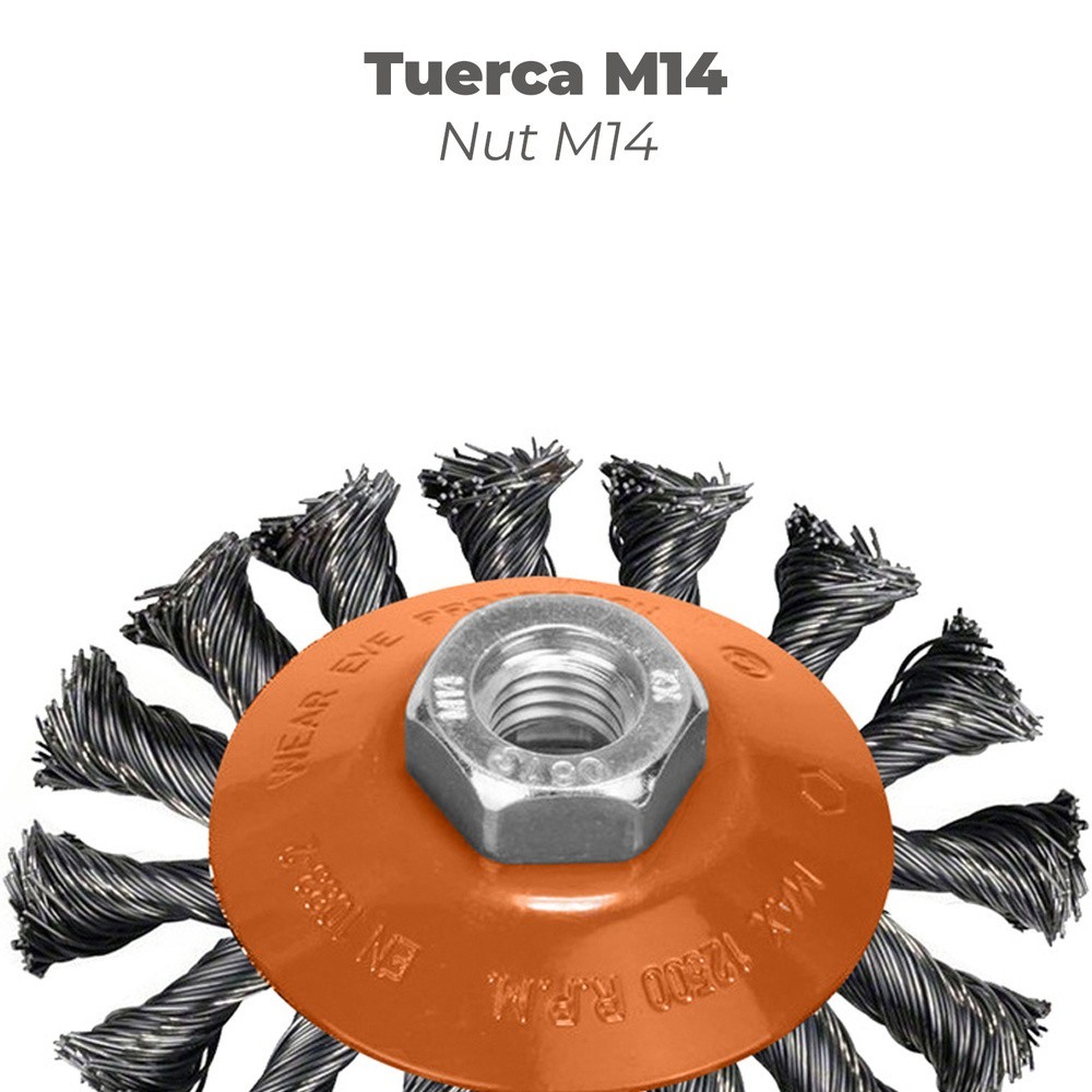 Cepillo Oblicuo Con Alambre De Acero Trenazdo Rosca M14, Ø 100 mm, Alambre de Ø 0,30 mm, al por Mayor | Almacén de Ferretería