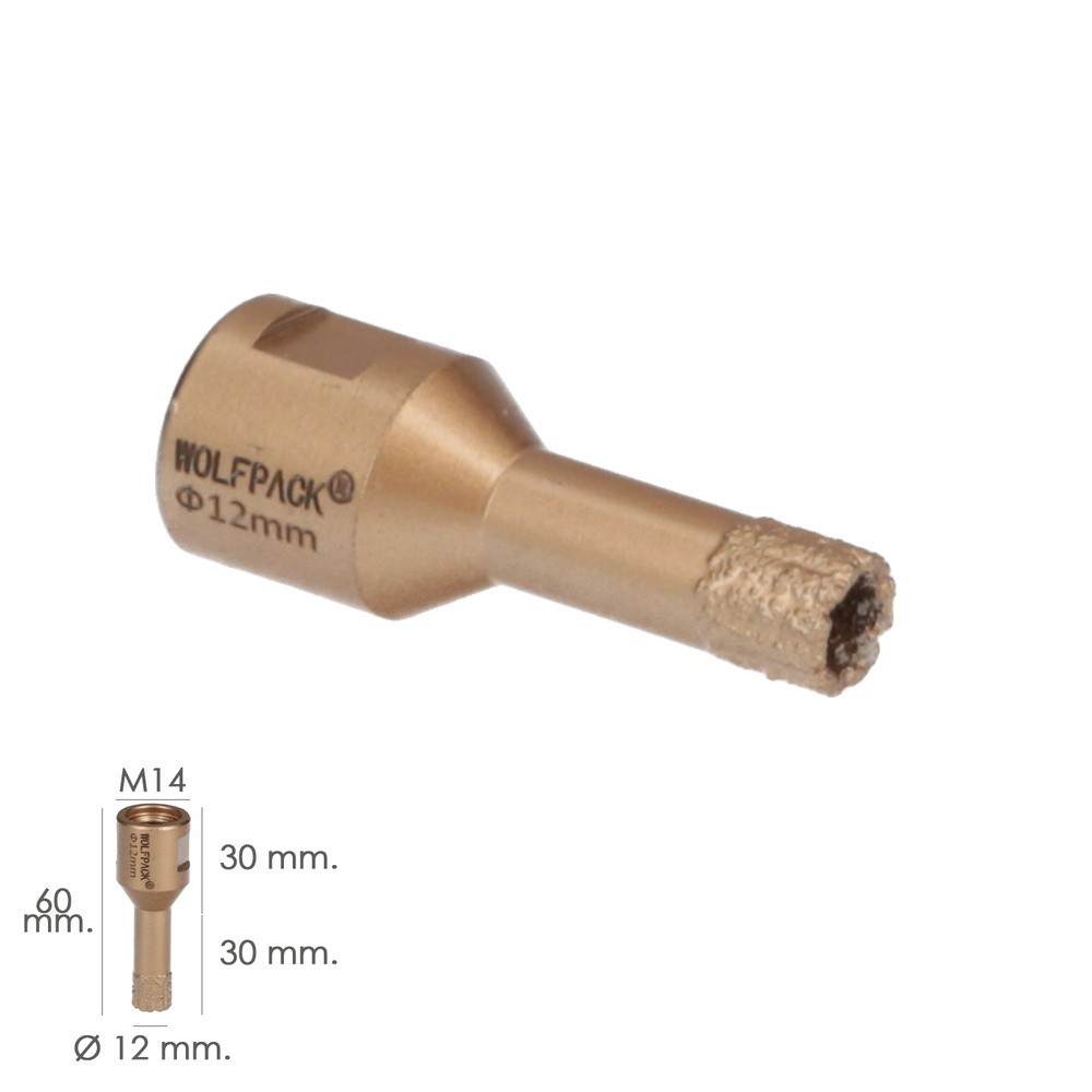 Corona Diamante Para Amoladora Ø 12 mm, Conexión Rosca M14, Corte Seco al por Mayor | Almacén de Ferretería