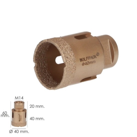Corona Diamante Para Amoladora Ø 40 mm, Conexión Rosca M14, Corte Seco al por Mayor | Almacén de Ferretería