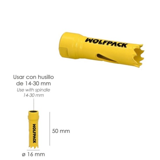 Corona Sierra Bimetal Ø 16 mm, Templado Termico, Base Reforzada, Corona Madera, Broca Agujeros Madera, Acero, Hierro, Plasticos 