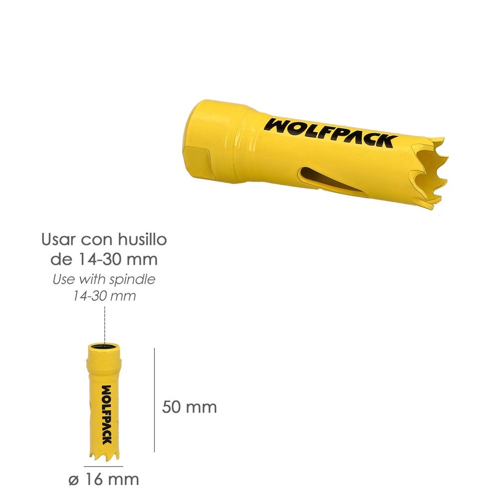 Corona Sierra Bimetal Ø 16 mm, Templado Termico, Base Reforzada, Corona Madera, Broca Agujeros Madera, Acero, Hierro, Plasticos 