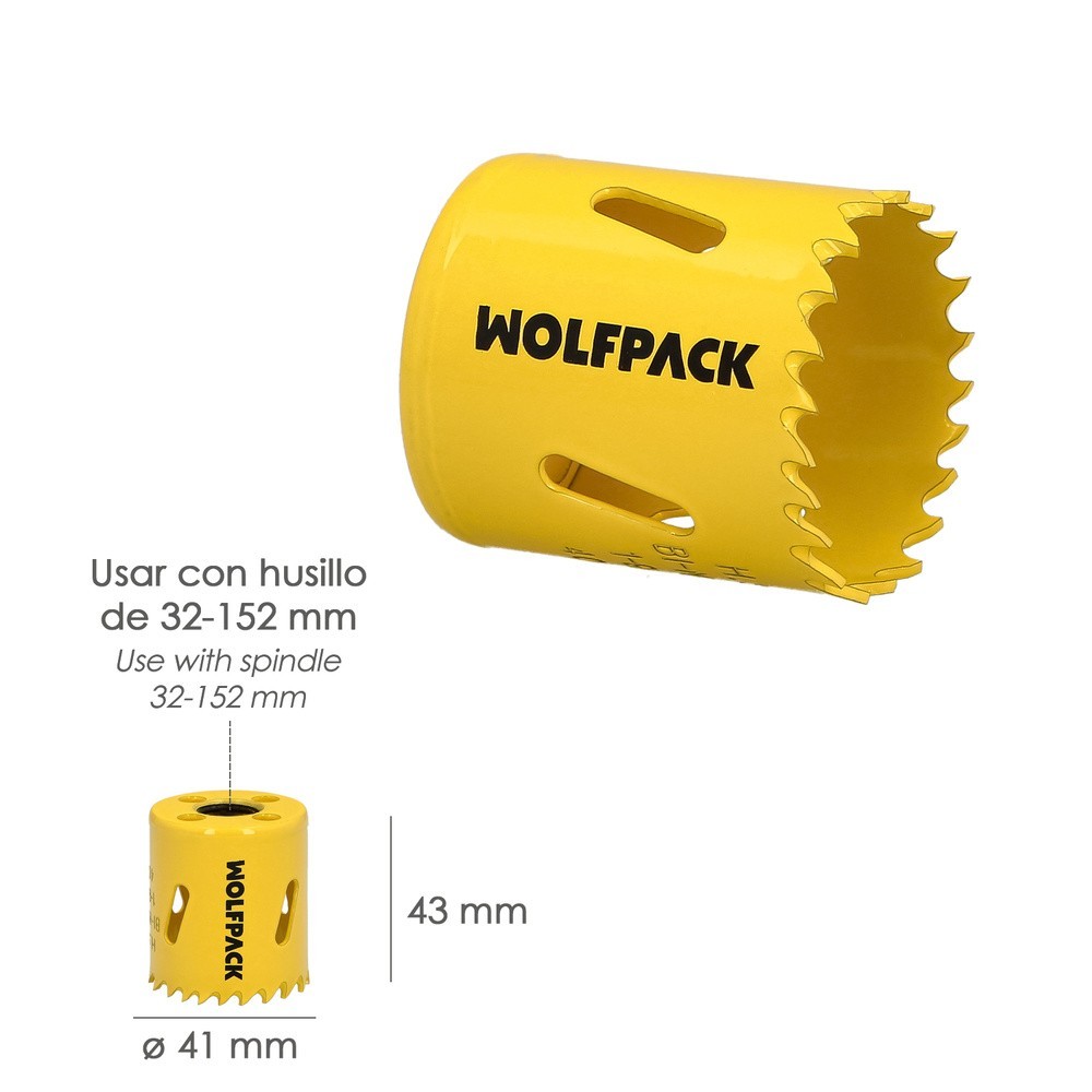 Corona Sierra Bimetal Ø 41 mm, Templado Termico, Base Reforzada, Corona Madera, Broca Agujeros Madera, Acero, Hierro, Plasticos 