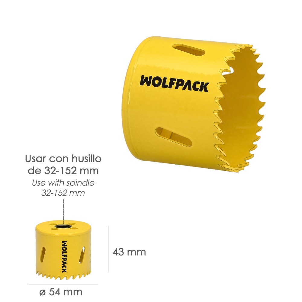 Corona Sierra Bimetal Ø 54 mm, Templado Termico, Base Reforzada, Corona Madera, Broca Agujeros Madera, Acero, Hierro, Plasticos 