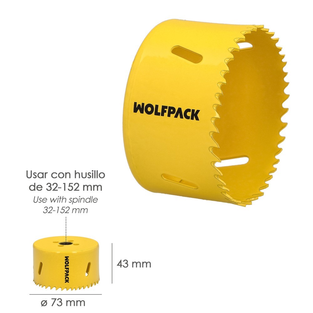Corona Sierra Bimetal Ø 73 mm, Templado Termico, Base Reforzada, Corona Madera, Broca Agujeros Madera, Acero, Hierro, Plasticos 