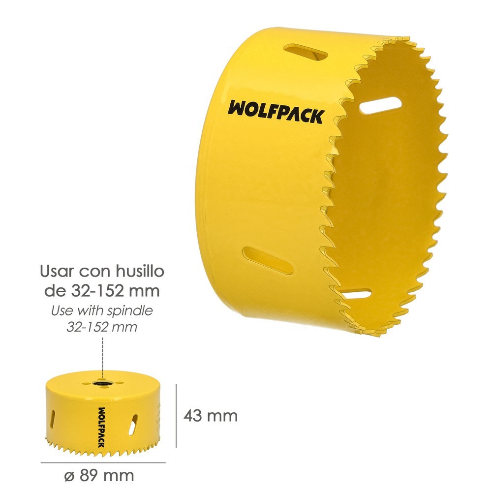 Corona Sierra Bimetal Ø 89 mm, Templado Termico, Base Reforzada, Corona Madera, Broca Agujeros Madera, Acero, Hierro, Plasticos 