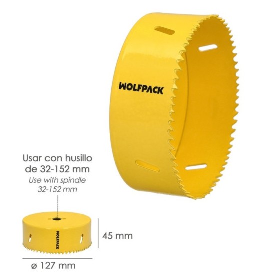 Corona Sierra Bimetal Ø 127 mm, Templado Termico, Base Reforzada, Corona Madera, Broca Agujeros Madera, Acero, Hierro, Plasticos