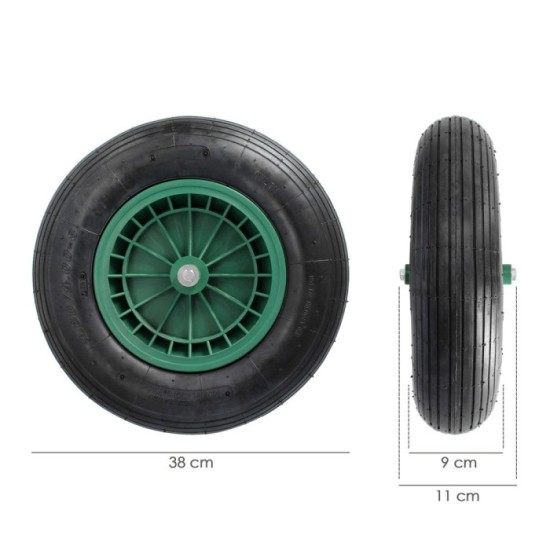 Rueda Carretilla Neumatica Para Carretilla Obra / Jardin Llanta Plastico Eje Ø 20 mm, Rueda Carretilla Jardin, Carro Invernadero