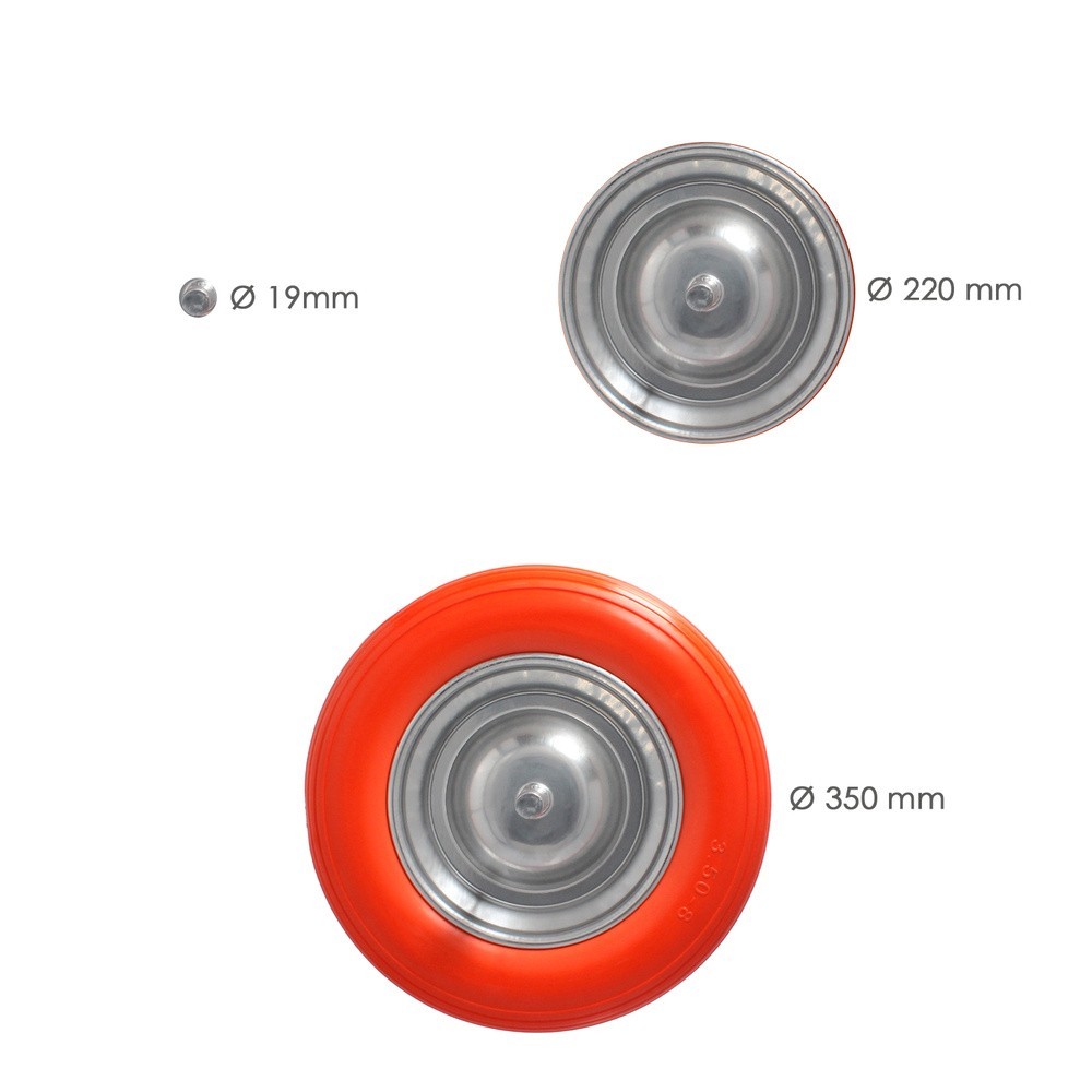 Rueda Carretilla Obra / Jardin Maciza Llanta Acero "Plus" Naranja Impinchable, Para Eje Ø 19 mm Rueda Ø 35 cm al por Mayor | Alm