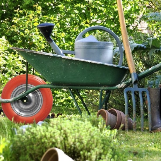 Rueda Carretilla Obra / Jardin Maciza Llanta Acero "Plus" Naranja Impinchable, Para Eje Ø 19 mm Rueda Ø 35 cm al por Mayor | Alm