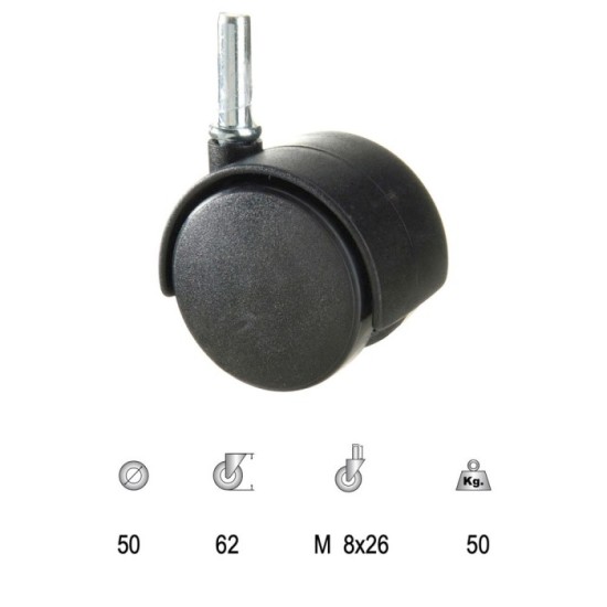 Rueda Domestica Nylon Negro Espiga   50 mm, al por Mayor | Almacén de Ferretería