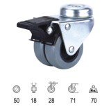 Rueda Industrial Doble Poliamida Gris Pasante con freno 50mm al por Mayor | Almacén de Ferretería