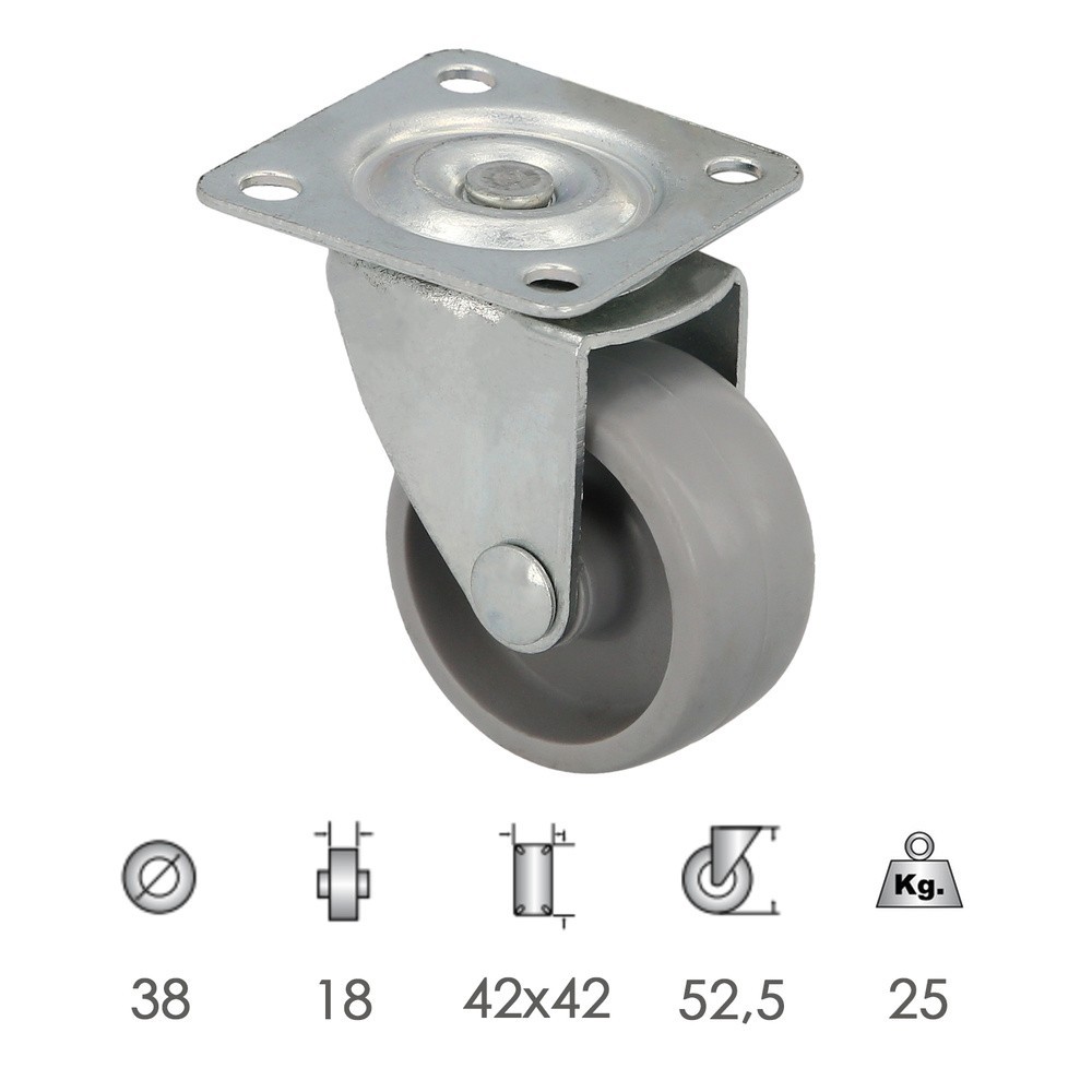 Rueda Domestica Ø 38 mm, Con Placa 42x42 mm, al por Mayor | Almacén de Ferretería