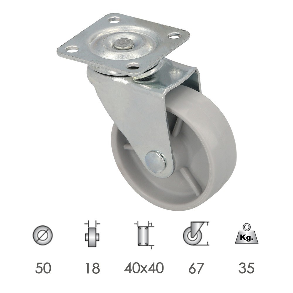 Rueda Domestica Ø 50 mm, Con Placa 40x40 mm, al por Mayor | Almacén de Ferretería