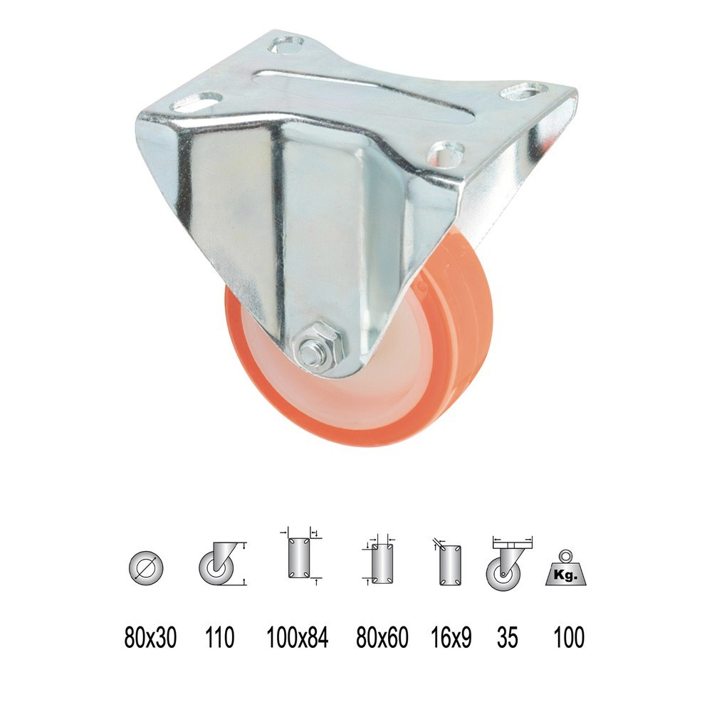 Rueda Industrial Poliuretano Fija   80 mm, al por Mayor | Almacén de Ferretería