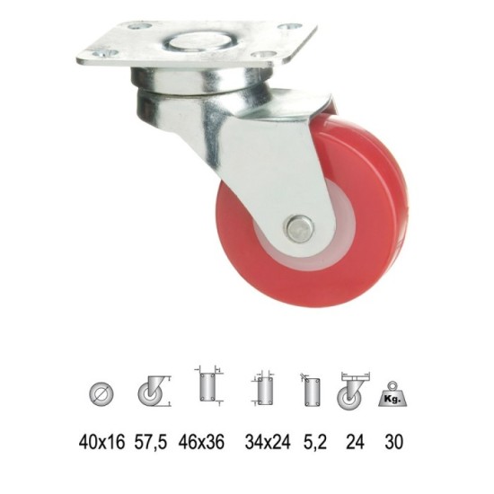 Rueda Poliuretano Placa 40 mm, al por Mayor | Almacén de Ferretería