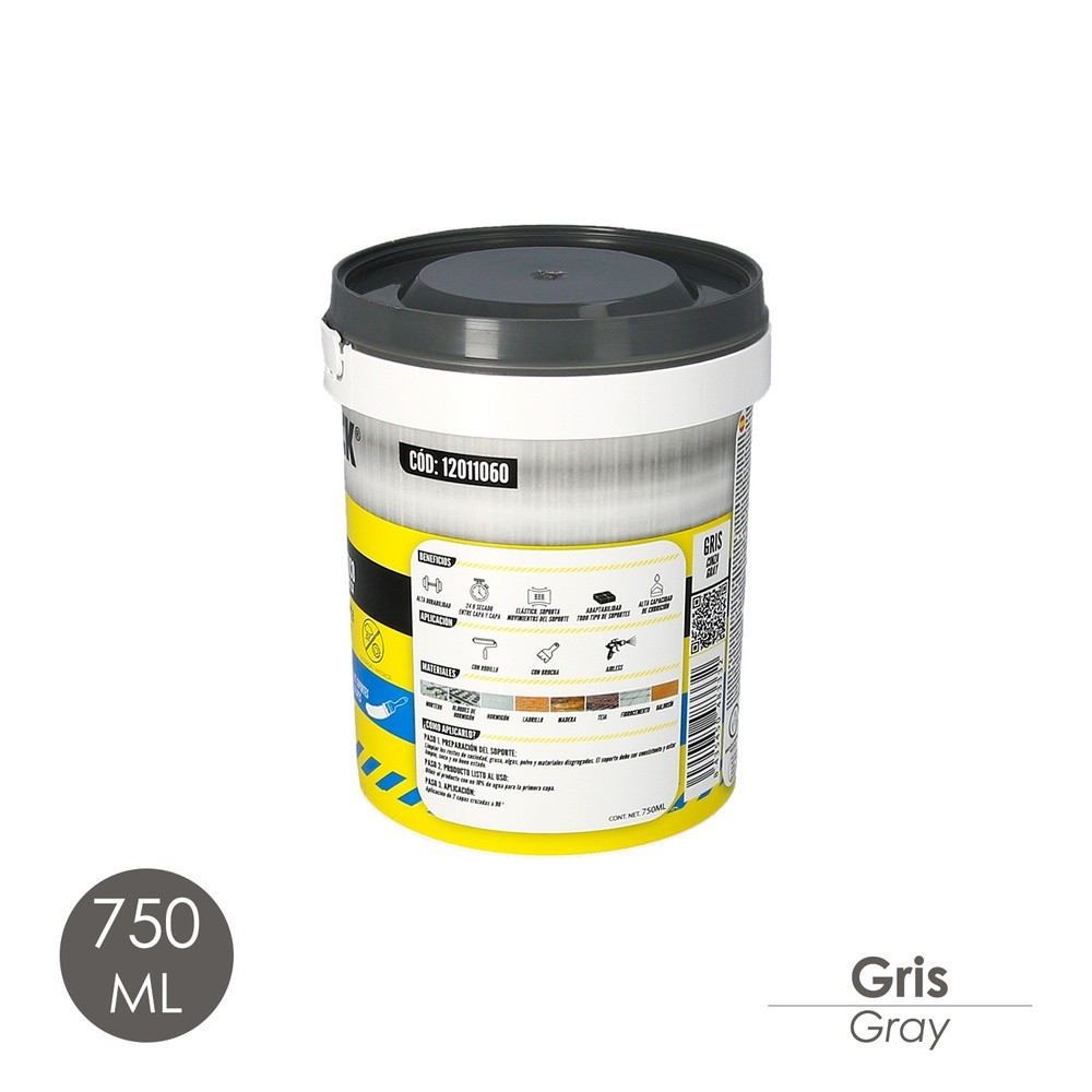 Pintura Impermeabilizante Con Fibras Para Exteriores / Interiores 750 ml, Color Gris al por Mayor | Almacén de Ferretería