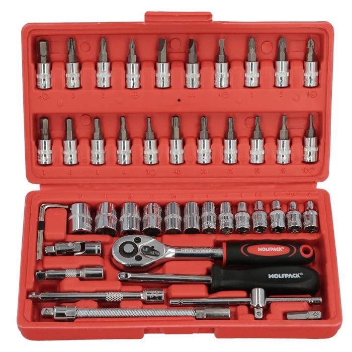 Juego Llaves De Vaso y Puntas 1/4" 46 Piezas, Con Apadtador, Cromo Vanadio, Kit Llave Combinada, Kit Carraca, Juego Llaves Vaso 