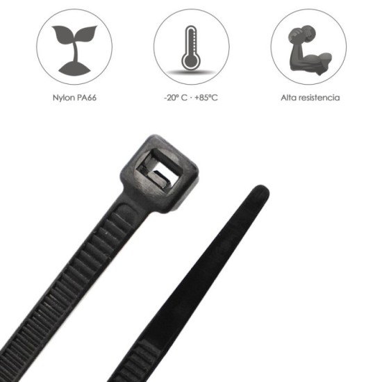 Brida Nylon 100%, Color Negro 9,0 x 780 mm, Bolsa 100 unidades, Abrazadera Plastico, Organizador Cables, Alta Resistencia al por