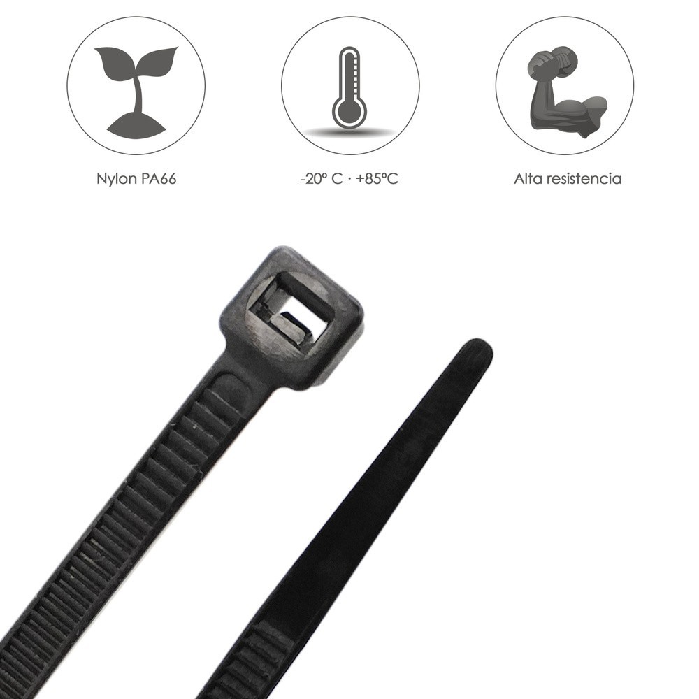Brida Nylon 100%, Color Negro 9,0 x 780 mm, Bolsa 100 unidades, Abrazadera Plastico, Organizador Cables, Alta Resistencia al por