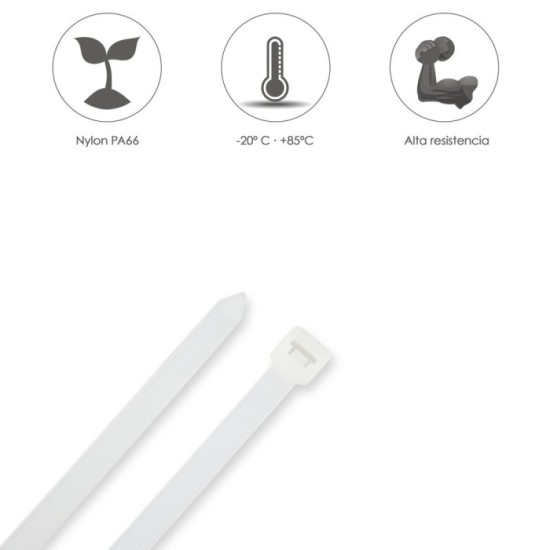 Brida Nylon 100%, Color Blanco / Natural 3,5 x 200 mm, 100 Piezas, Abrazadera Plastico, Organizador Cables, Alta Resistencia al 
