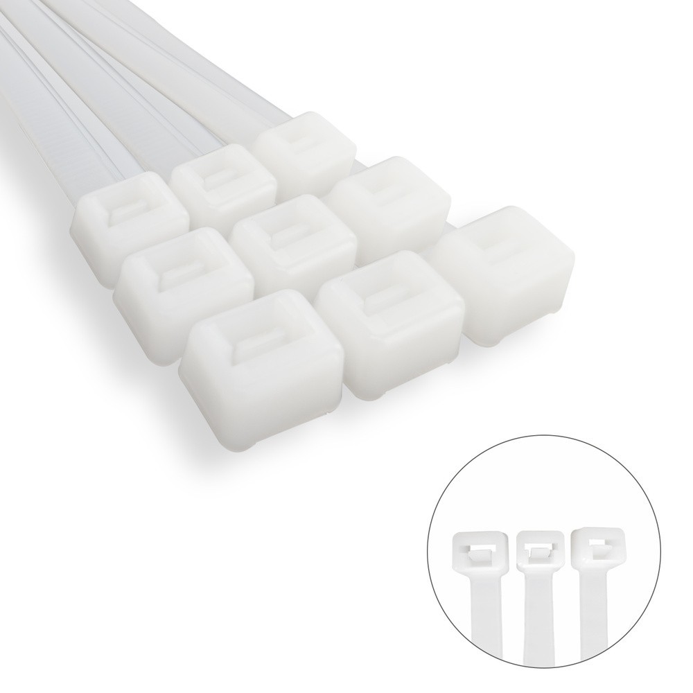 Brida Nylon 100%, Color Blanco / Natural 4,5 x 360 mm, 100 Piezas, Abrazadera Plastico, Organizador Cables, Alta Resistencia al 