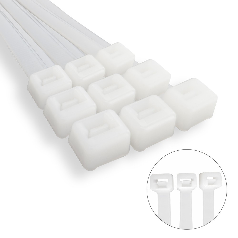 Brida Nylon 100%, Color Blanco / Natural 9,0 x 780 mm, 100 Piezas, Abrazadera Plastico, Organizador Cables, Alta Resistencia al 