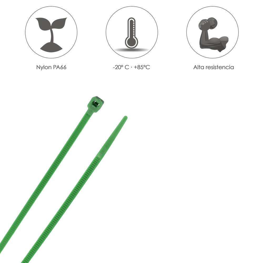 Brida Nylon 100%, Color Verde 4,6 x 300 mm, Bolsa 100 Unidades, Abrazadera Plastico, Organizador Cables, Alta Resistencia al por