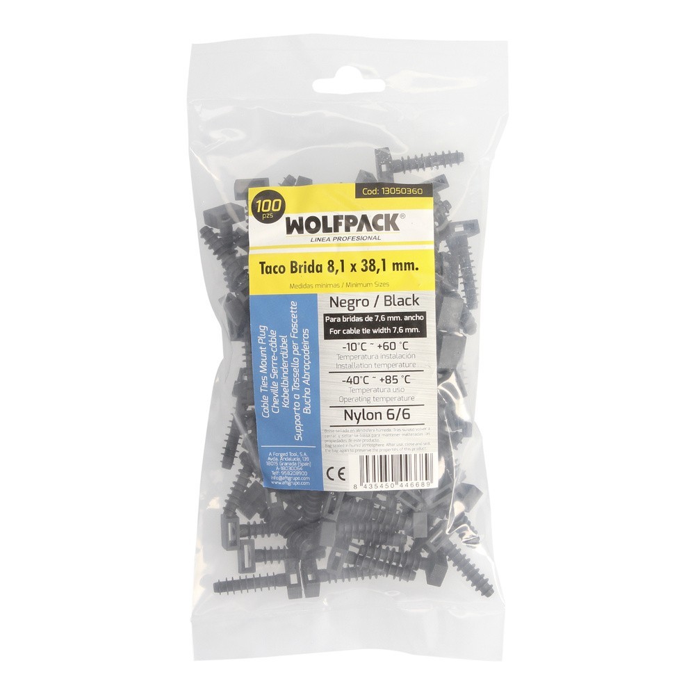 Taco Fijación Brida Nylon Negro 8 mm, (Bolsa 100 Unidades) al por Mayor | Almacén de Ferretería