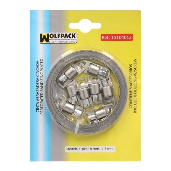 Cinta Abrazadera  cortar Zincada   8 mm,  x 3 m, con 8 tornillos Abrazadera Metalica de Tornillo, Abrazadera Sin Fin al por Mayo