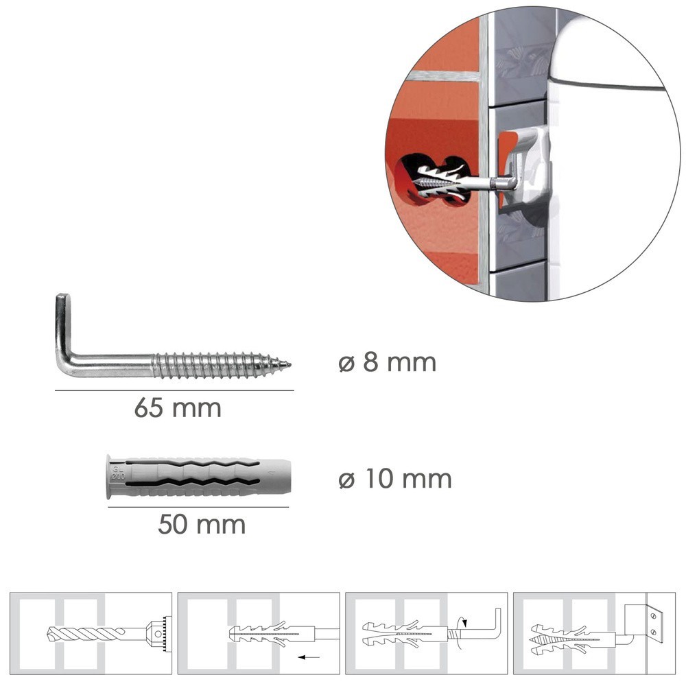 Kit Sanitario Alcayata Con Taco Ø 10 x 50 mm, Fijación Calentadores / Termos De Agua al por Mayor | Almacén de Ferretería