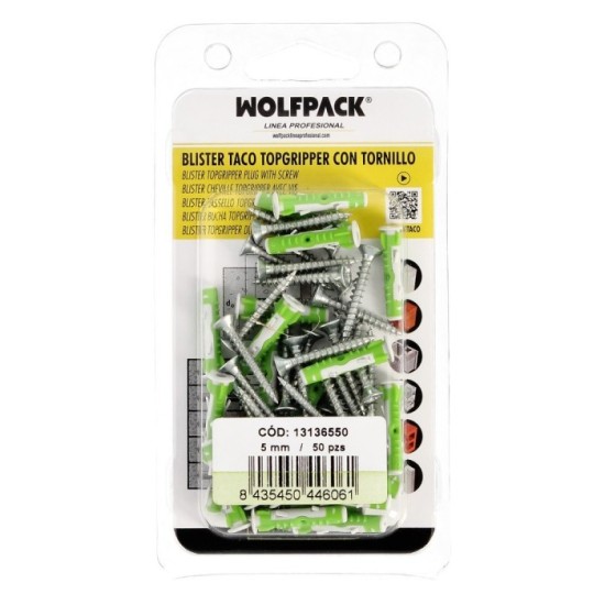 Blister Tacos Topgripper Bimaterial Con Tornillos Ø 5 mm, 50 Piezas Taco Anclaje Universal, Taco Hormigon, Taco Pladur, al por M