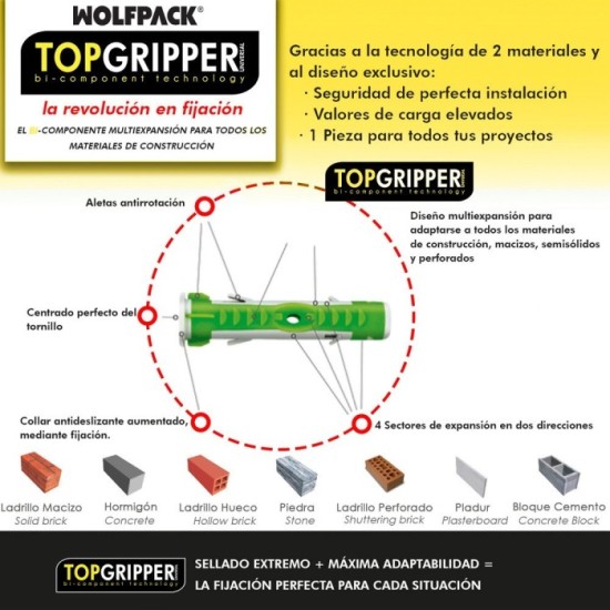 Blister Tacos Topgripper Bimaterial Con Tornillos Ø 6 mm, 30 Piezas Taco Anclaje Universal, Taco Hormigon, Taco Pladur al por Ma