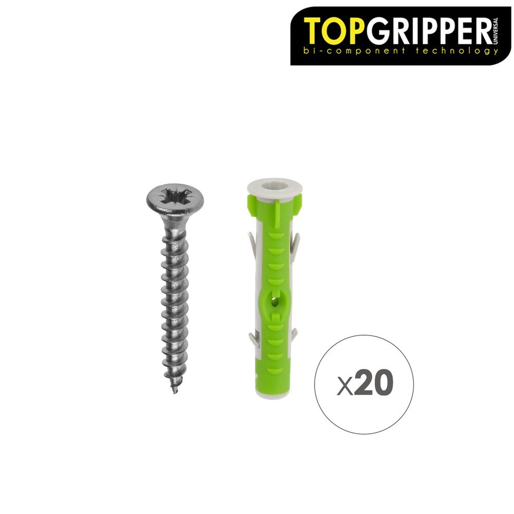 Blister Tacos Topgripper Bimaterial Con Tornillos Ø 8 mm, 20 Piezas Taco Anclaje Universal, Taco Hormigon, Taco Pladur al por Ma