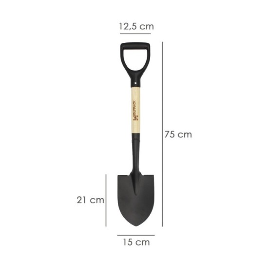 Pala Pequeña Mango Madera Punta Mango Anilla 75 cm, minipala, Pala Jardineria,transplantes, Camping, Montañismo, Acampada al por