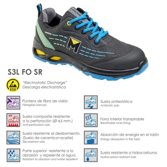 Deportiva Seg, Maurer S3L Modelo Lapis Antideslizante con suela y puntera antiperforación Resistente a los Hidrocarburos Nº 45, 