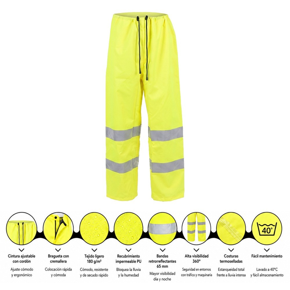 Pantalon Alta Visibilidad Lluvia Talla M, 100% Impermeable, Pantalon Impermeable Trabajo al por Mayor | Almacén de Ferretería