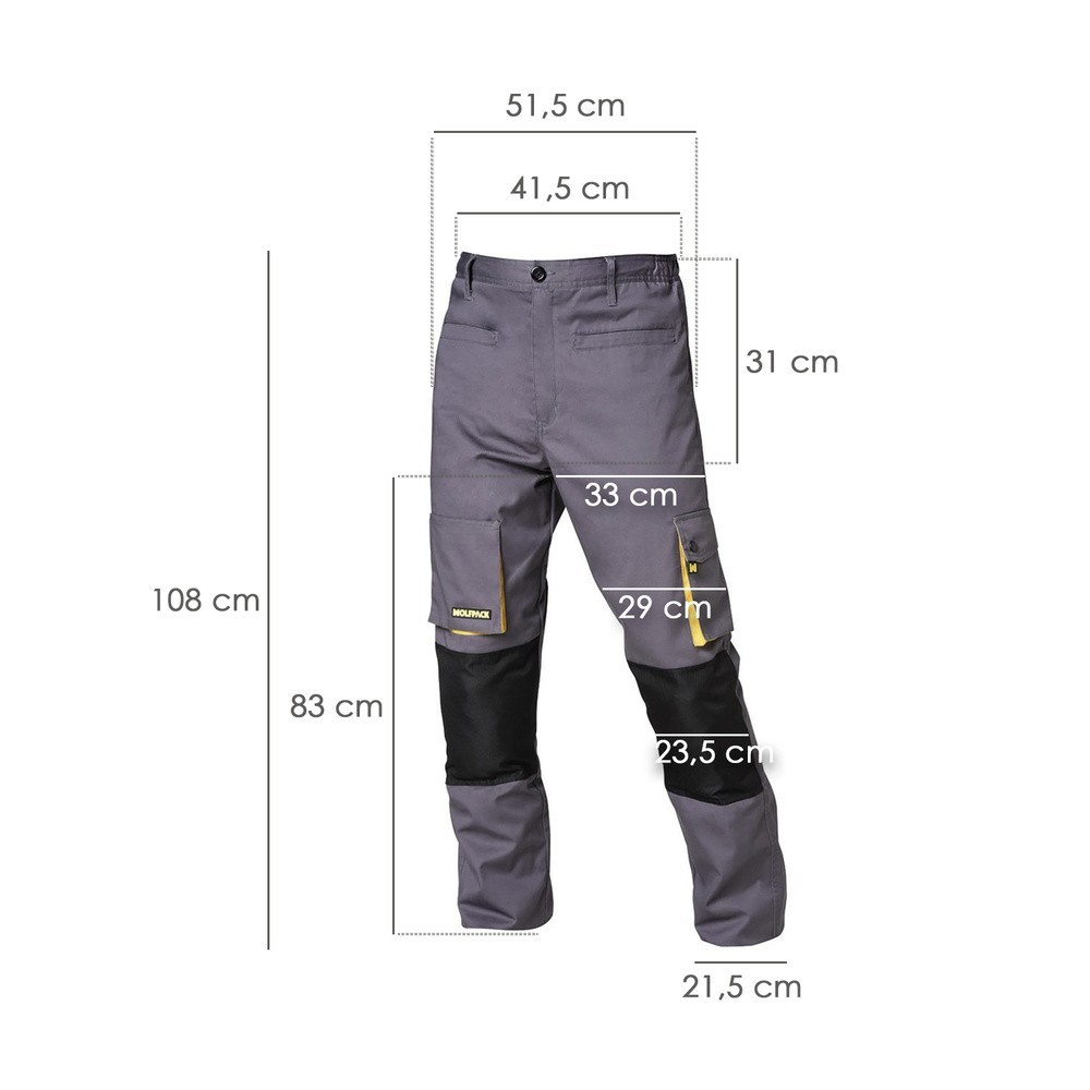 Pantalones Largos DeTrabajo, Multibolsillos, Resistentes, Rodilla Reforzada, Gris/Amarillo Talla 42/44 M (Slim Fit) al por Mayor
