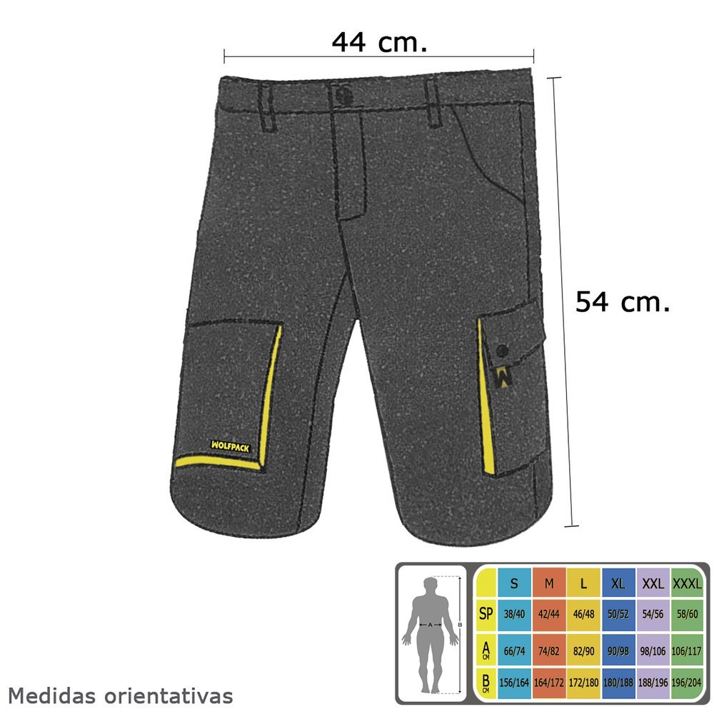 Pantalones Cortos DeTrabajo, Multibolsillos, Resistentes, Gris/Amarillo Talla 46/48 L al por Mayor | Almacén de Ferretería