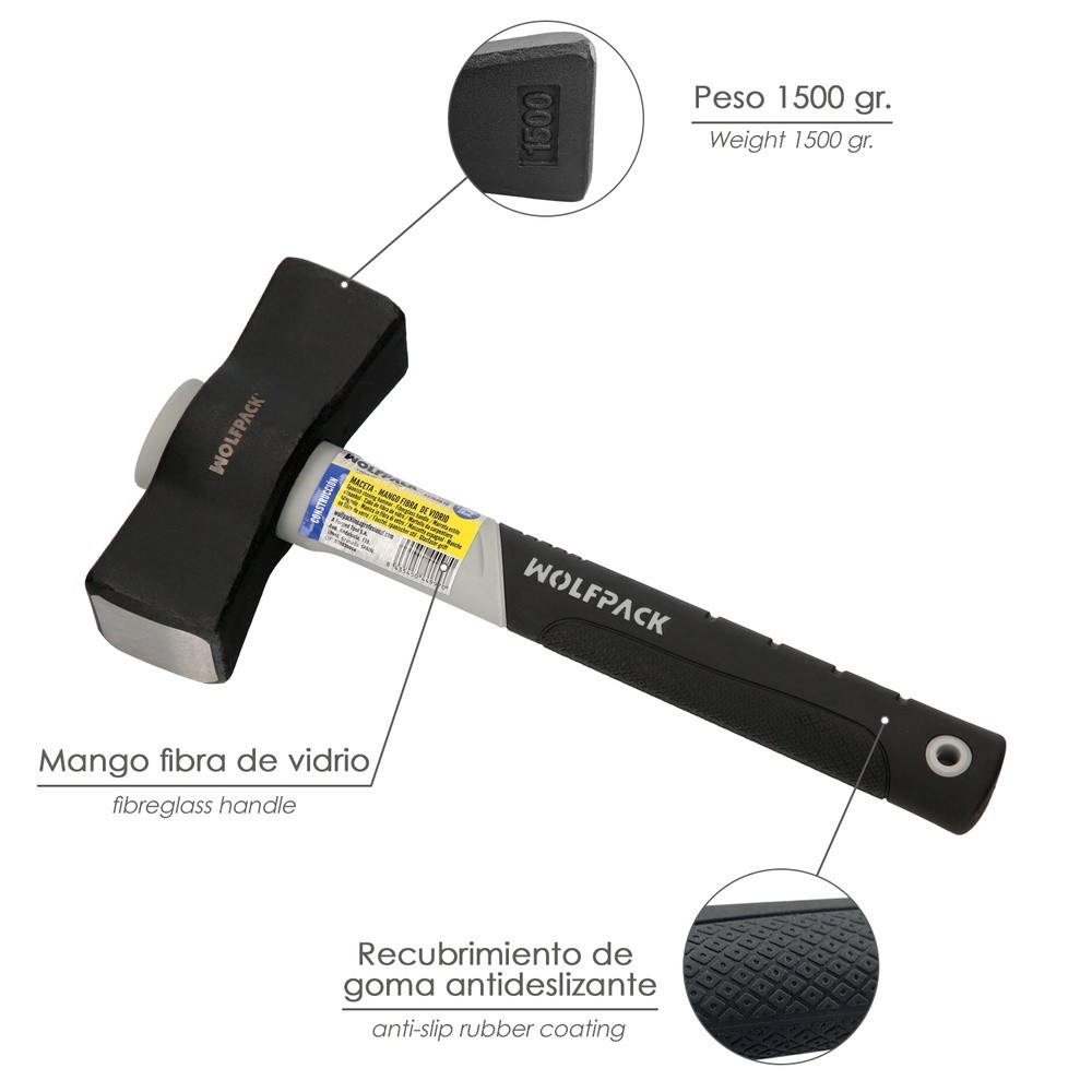 Maceta Mango Fibra Vidrio Mango Fibra Vidrio Con Empuñadura Antideslizante, 1500 Gramos 28 cm, al por Mayor | Almacén de Ferrete