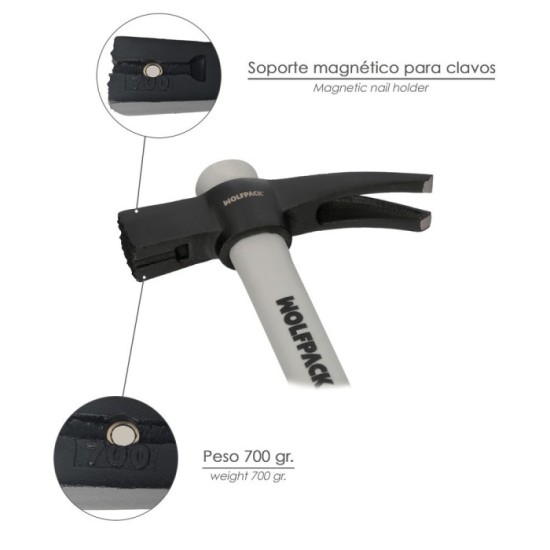 Martillo Encofrador Magentico Fibra Vidrio Mango Fibra Vidrio Con Empuñadura Antideslizante, 700 Gramos 50 cm, al por Mayor | Al