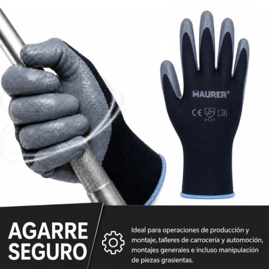 Guante De Trabajo De Poliéster Con Recubrimiento De Nitrilo - Talla 7" (Par) al por Mayor | Almacén de Ferretería