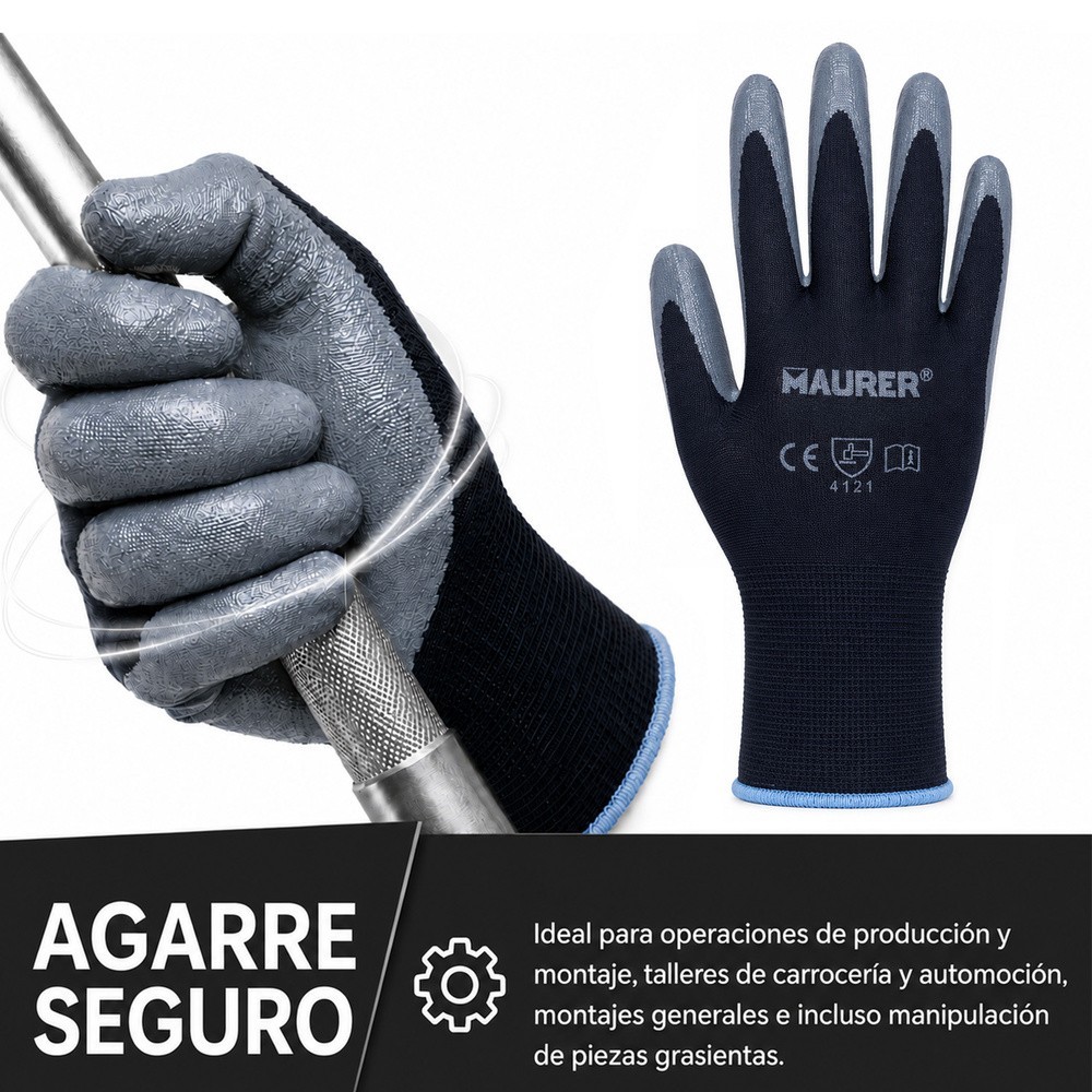 Guante De Trabajo De Poliéster Con Recubrimiento De Nitrilo - Talla 7" (Par) al por Mayor | Almacén de Ferretería
