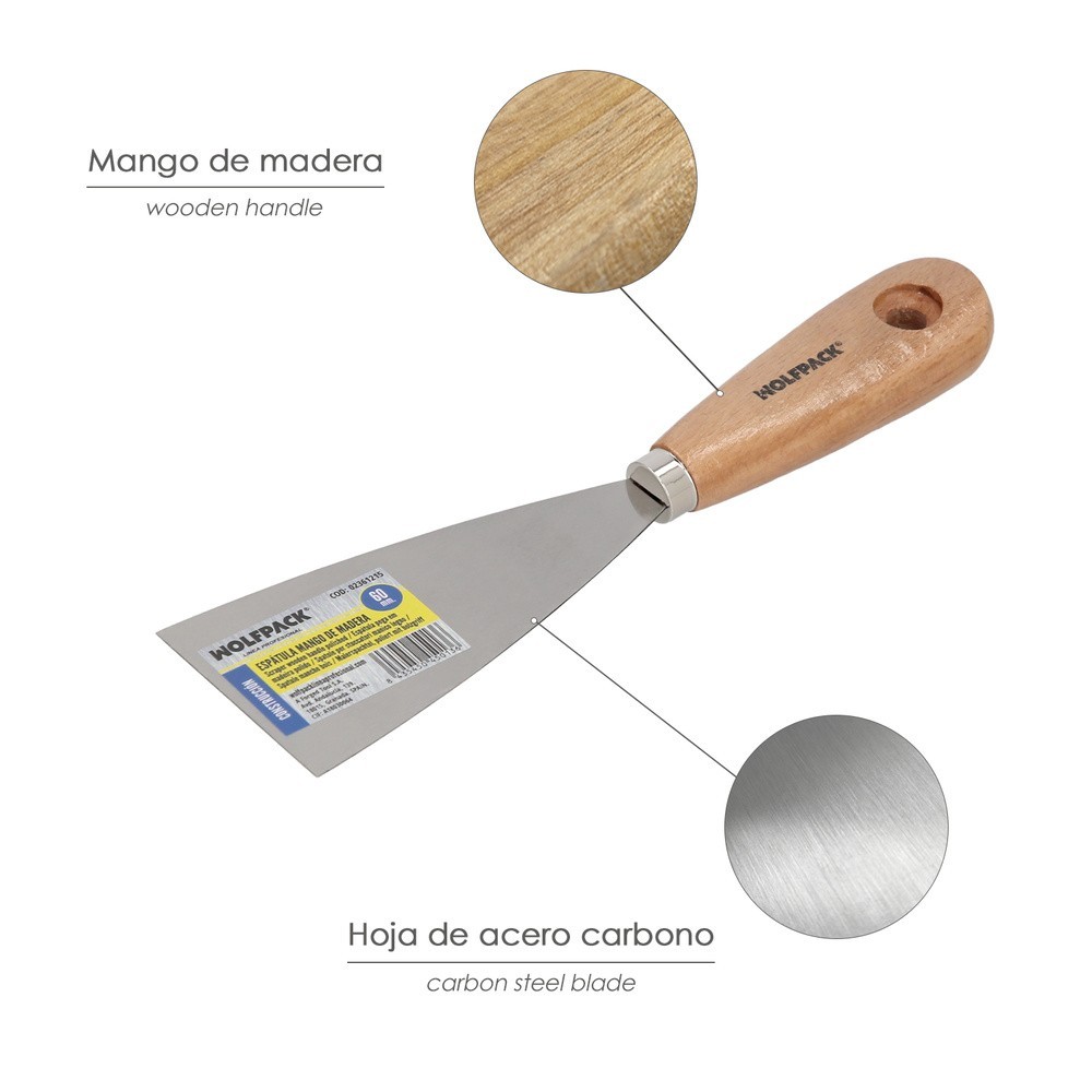 Espatula Mango Madera Hoja Acero 60 mm, Aplicar Yeso, Pintora, Masillas, Pladur, etc, al por Mayor | Almacén de Ferretería